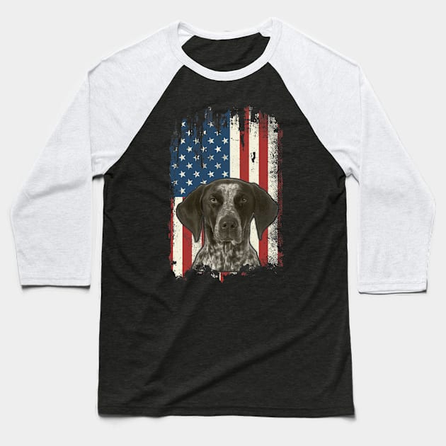 German Shorthaired Pointer American Flag Shirt USA GSP Dog Baseball T-Shirt by Fowlerbg